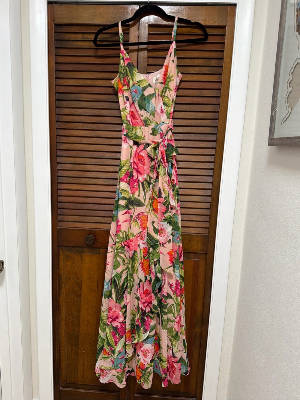 Eliza J Pink Tropical Floral Spaghetti-Strap Maxi Dress